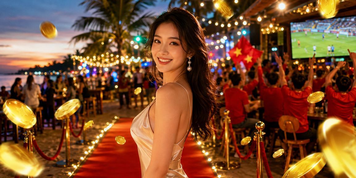 Khung cảnh bãi biển Phú Quốc với người dùng tham gia cược có giải thưởng mùa hè